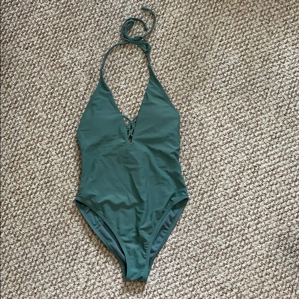 Eucalyptus green boho crochet one piece swimsuit